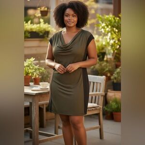 Emma & Michele Olive and Black Draped Mini Dress PTP 20 L 34.5